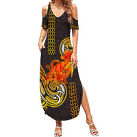 Hawaii Turtle Hibiscus Flower Family Matching Summer Maxi Dress and Hawaiian Shirt Polynesian Tattoo LT03 Mom's Dress Black - Polynesian Pride