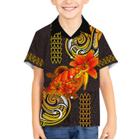 Hawaii Turtle Hibiscus Flower Family Matching Summer Maxi Dress and Hawaiian Shirt Polynesian Tattoo LT03 Son's Shirt Black - Polynesian Pride