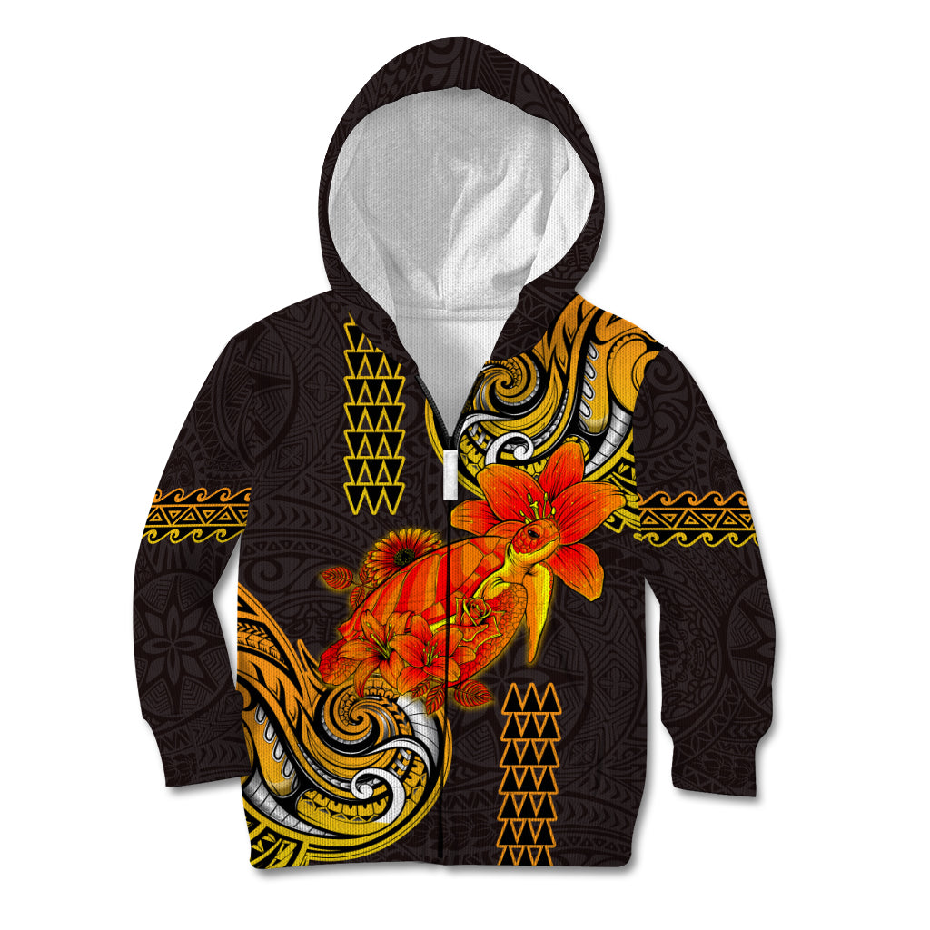 Hawaii Turtle Hibiscus Flower Kid Hoodie Polynesian Tattoo LT03 Zip Hoodie Black - Polynesian Pride