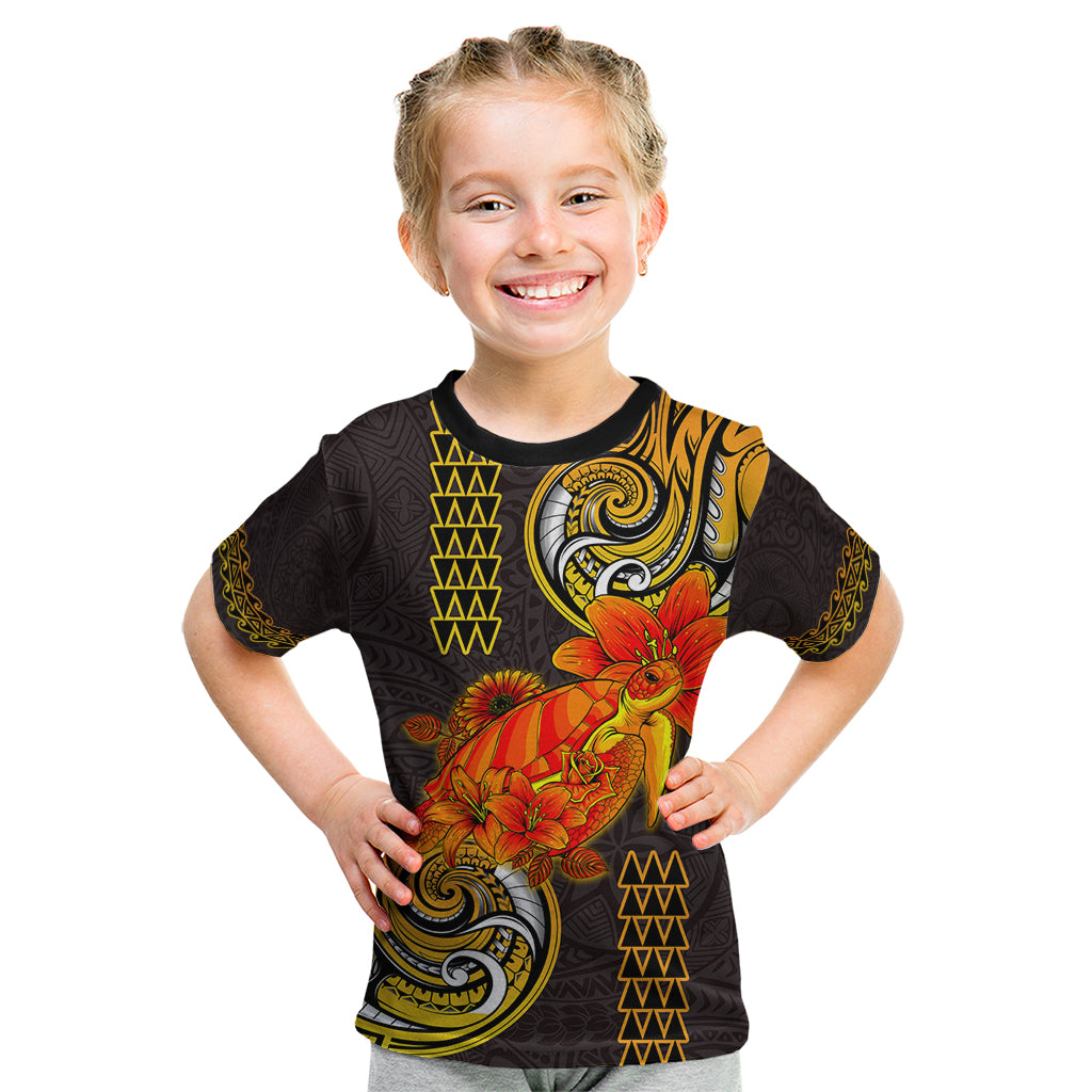 Hawaii Turtle Hibiscus Flower Kid T Shirt Polynesian Tattoo LT03 Black - Polynesian Pride
