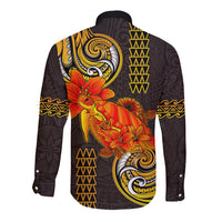 Hawaii Turtle Hibiscus Flower Long Sleeve Button Shirt Polynesian Tattoo LT03 - Polynesian Pride
