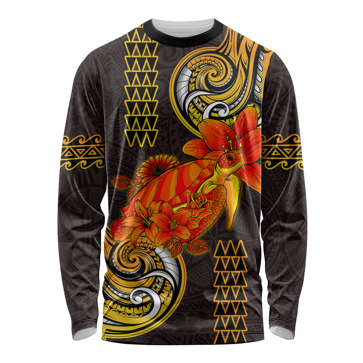 Hawaii Turtle Hibiscus Flower Long Sleeve Shirt Polynesian Tattoo LT03 Unisex Black - Polynesian Pride