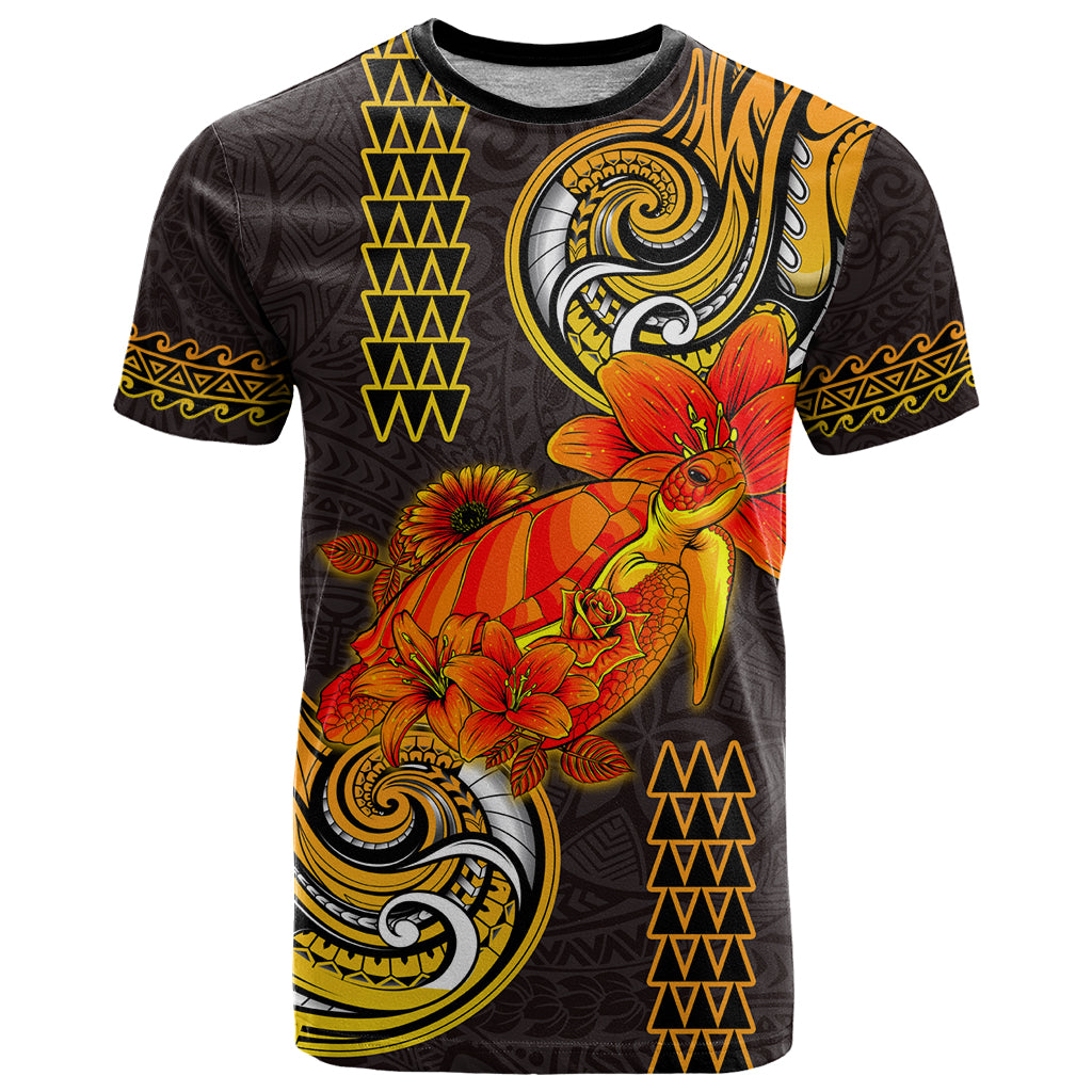 Hawaii Turtle Hibiscus Flower T Shirt Polynesian Tattoo LT03 Black - Polynesian Pride