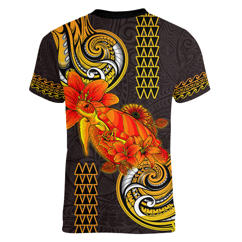 Hawaii Turtle Hibiscus Flower Women V Neck T Shirt Polynesian Tattoo LT03 - Polynesian Pride
