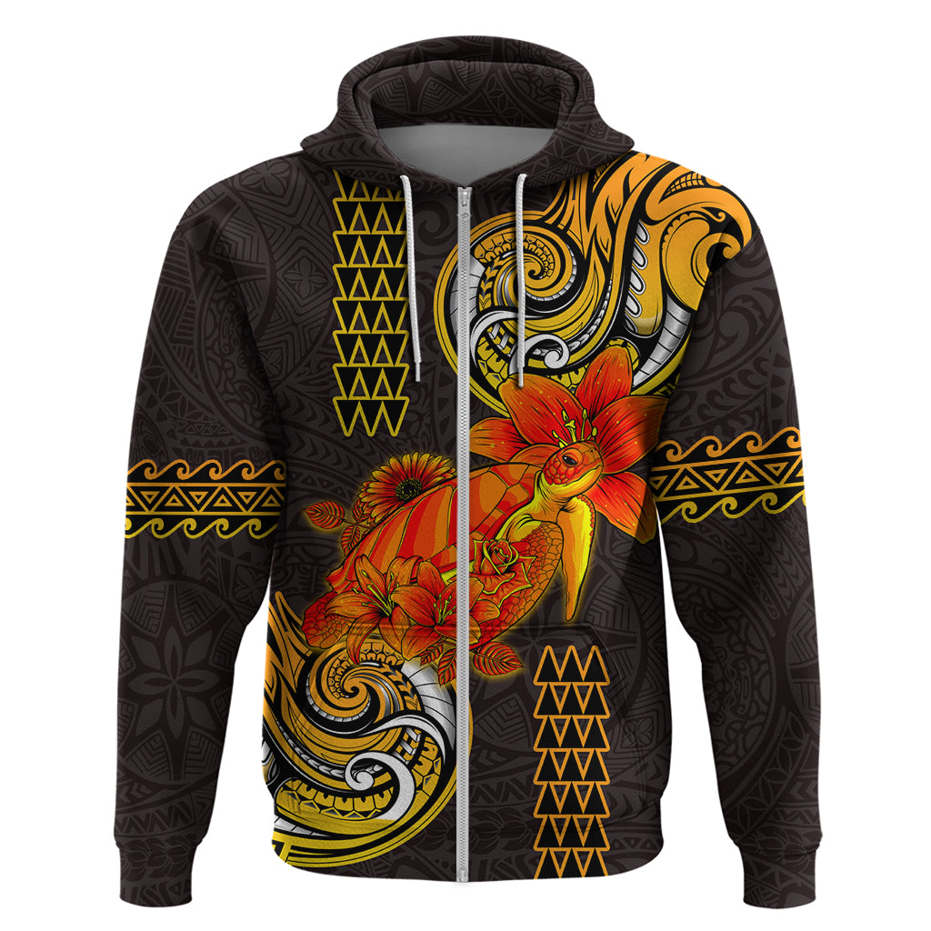 Hawaii Turtle Hibiscus Flower Zip Hoodie Polynesian Tattoo LT03 Zip Hoodie Black - Polynesian Pride
