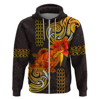 Hawaii Turtle Hibiscus Flower Zip Hoodie Polynesian Tattoo LT03 Zip Hoodie Black - Polynesian Pride