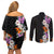 Hawaii Tropical Leaves and Flowers Couples Matching Off Shoulder Short Dress and Long Sleeve Button Shirt Tribal Polynesian Pattern LT03 - Polynesian Pride