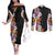 Hawaii Tropical Leaves and Flowers Couples Matching Off The Shoulder Long Sleeve Dress and Long Sleeve Button Shirt Tribal Polynesian Pattern LT03 Black - Polynesian Pride