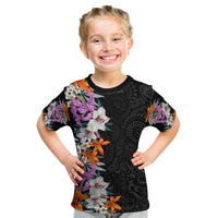 Hawaii Tropical Leaves and Flowers Kid T Shirt Tribal Polynesian Pattern LT03 Black - Polynesian Pride