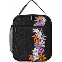 Hawaii Tropical Leaves and Flowers Lunch Bag LT03 10.2 × 8.3 × 4.3 inch Black - Polynesian Pride