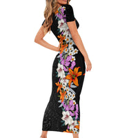 Hawaii Tropical Leaves and Flowers Short Sleeve Bodycon Dress Tribal Polynesian Pattern LT03 - Polynesian Pride