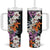 Hawaii Tropical Leaves and Flowers Tumbler With Handle Tribal Polynesian Pattern