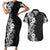 Hawaii Tropical Leaves and Flowers Couples Matching Short Sleeve Bodycon Dress and Hawaiian Shirt Tribal Polynesian Pattern Black White Style LT03 Black - Polynesian Pride