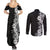 Hawaii Tropical Leaves and Flowers Couples Matching Summer Maxi Dress and Long Sleeve Button Shirt Tribal Polynesian Pattern Black White Style LT03 - Polynesian Pride