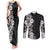 Hawaii Tropical Leaves and Flowers Couples Matching Tank Maxi Dress and Long Sleeve Button Shirt Tribal Polynesian Pattern Black White Style LT03 Black - Polynesian Pride