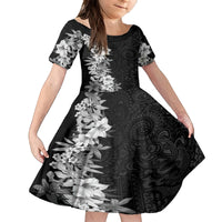 Hawaii Tropical Leaves and Flowers Family Matching Long Sleeve Bodycon Dress and Hawaiian Shirt Tribal Polynesian Pattern Black White Style LT03 Daughter's Dress Black - Polynesian Pride