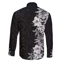 Hawaii Tropical Leaves and Flowers Family Matching Long Sleeve Bodycon Dress and Hawaiian Shirt Tribal Polynesian Pattern Black White Style LT03 - Polynesian Pride