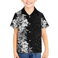 Hawaii Tropical Leaves and Flowers Family Matching Long Sleeve Bodycon Dress and Hawaiian Shirt Tribal Polynesian Pattern Black White Style LT03 Son's Shirt Black - Polynesian Pride