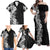 Hawaii Tropical Leaves and Flowers Family Matching Off Shoulder Maxi Dress and Hawaiian Shirt Tribal Polynesian Pattern Black White Style LT03 - Polynesian Pride