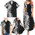 Hawaii Tropical Leaves and Flowers Family Matching Summer Maxi Dress and Hawaiian Shirt Tribal Polynesian Pattern Black White Style LT03 - Polynesian Pride