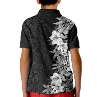 Hawaii Tropical Leaves and Flowers Kid Polo Shirt Tribal Polynesian Pattern Black White Style LT03 - Polynesian Pride