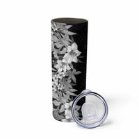 Hawaii Tropical Leaves and Flowers Skinny Tumbler Tribal Polynesian Pattern Black White Style