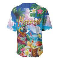 Hawaii Cocktails Baseball Jersey Parrot with Cute Beach Landscape and Tropical Plants