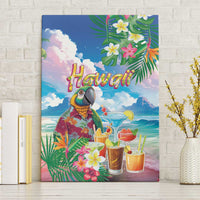 Hawaii Cocktails Canvas Wall Art Parrot with Cute Beach Landscape and Tropical Plants