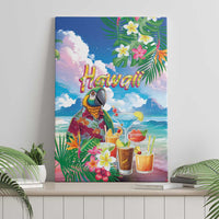 Hawaii Cocktails Canvas Wall Art Parrot with Cute Beach Landscape and Tropical Plants