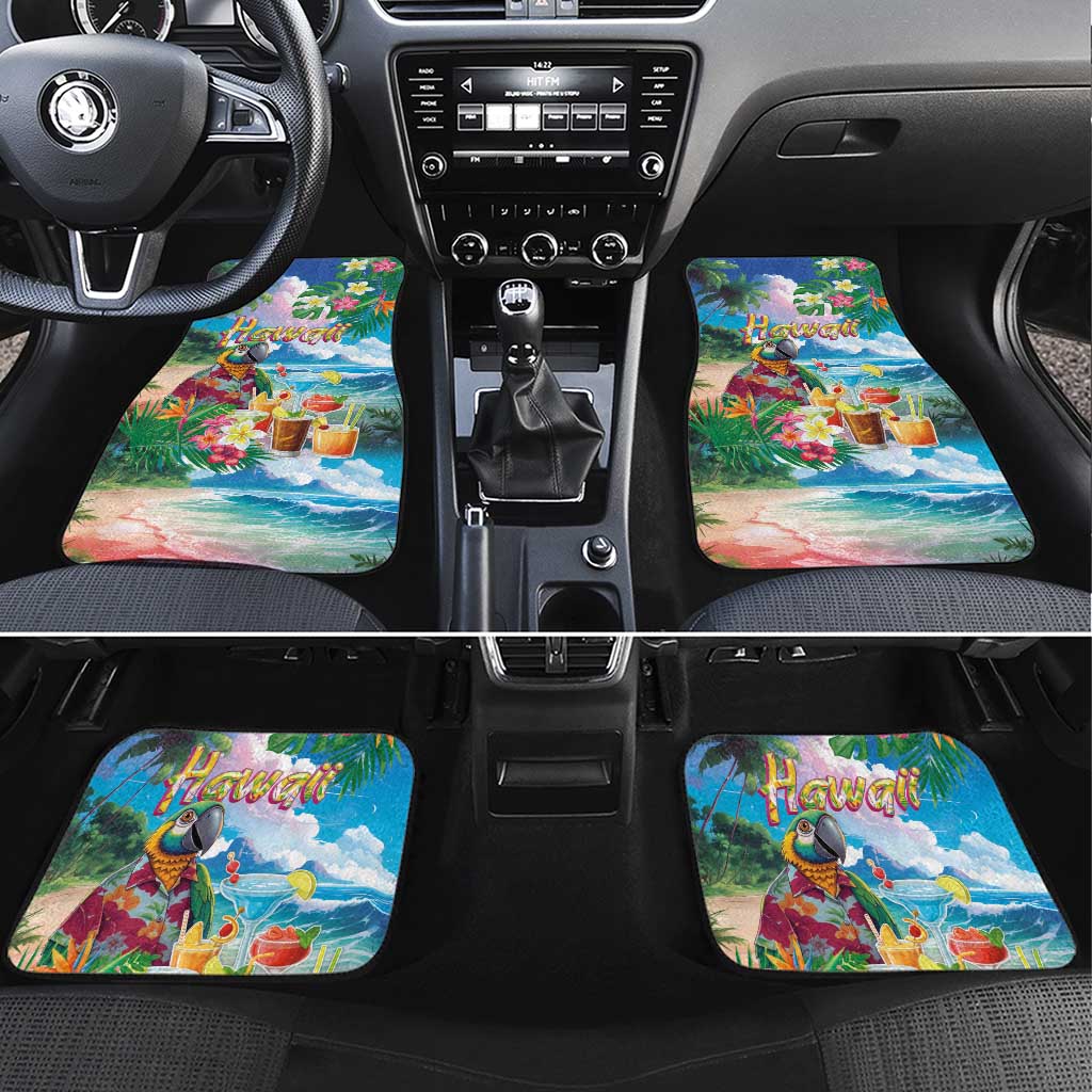 Hawaii Cocktails Car Mats Parrot with Cute Beach Landscape and Tropical Plants