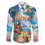 Hawaii Cocktails Family Matching Off The Shoulder Long Sleeve Dress and Hawaiian Shirt Parrot with Cute Beach Landscape and Tropical Plants