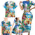 Hawaii Cocktails Family Matching Short Sleeve Bodycon Dress and Hawaiian Shirt Parrot with Cute Beach Landscape and Tropical Plants