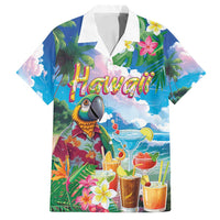Hawaii Cocktails Family Matching Tank Maxi Dress and Hawaiian Shirt Parrot with Cute Beach Landscape and Tropical Plants
