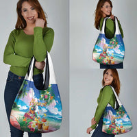 Hawaii Cocktails Grocery Bag Parrot with Cute Beach Landscape and Tropical Plants