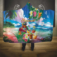 Hawaii Cocktails Hooded Blanket Parrot with Cute Beach Landscape and Tropical Plants