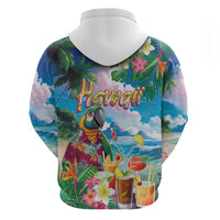 Hawaii Cocktails Hoodie Parrot with Cute Beach Landscape and Tropical Plants