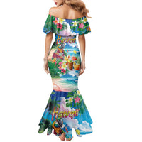 Hawaii Cocktails Mermaid Dress Parrot with Cute Beach Landscape and Tropical Plants