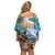 Hawaii Cocktails Off Shoulder Short Dress Parrot with Cute Beach Landscape and Tropical Plants