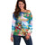 Hawaii Cocktails Off Shoulder Sweater Parrot with Cute Beach Landscape and Tropical Plants