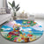 Hawaii Cocktails Round Carpet Parrot with Cute Beach Landscape and Tropical Plants