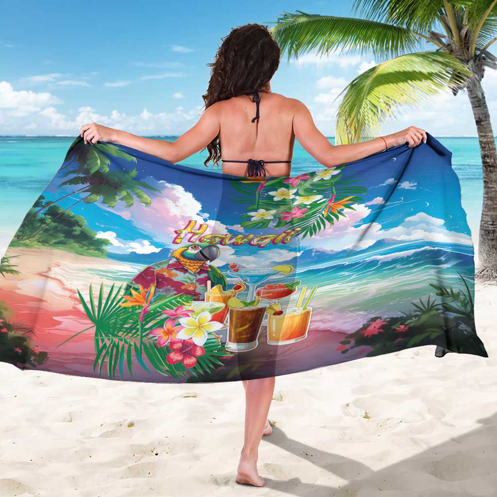 Hawaii Cocktails Sarong Parrot with Cute Beach Landscape and Tropical Plants