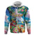 Hawaii Cocktails Zip Hoodie Parrot with Cute Beach Landscape and Tropical Plants