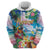 Hawaii Cocktails Zip Hoodie Parrot with Cute Beach Landscape and Tropical Plants