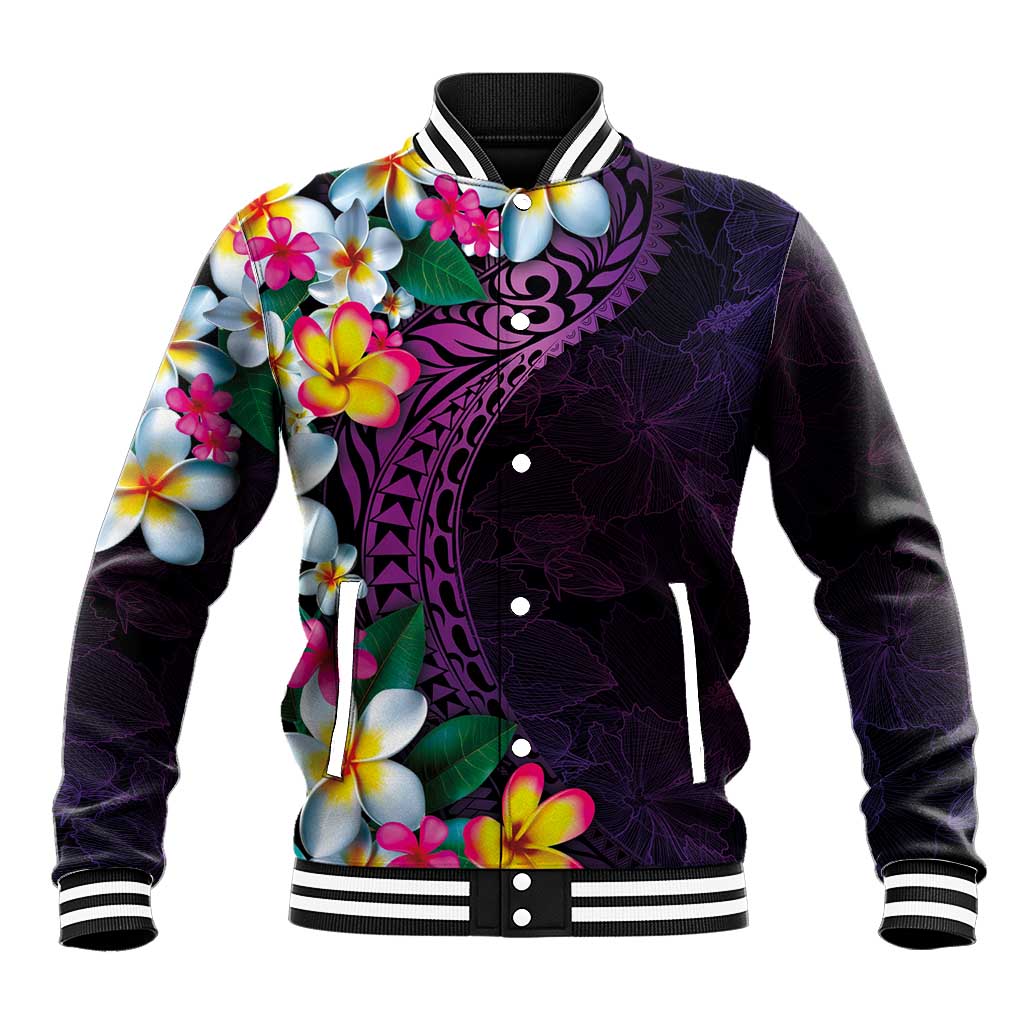 Hawaiian Plumeria-Polynesian Art Tattoo Mauve Color Baseball Jacket LT03 Unisex Purple - Polynesian Pride
