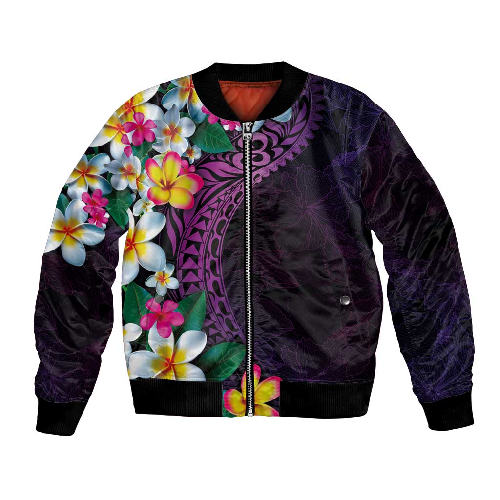 Hawaiian Plumeria-Polynesian Art Tattoo Mauve Color Bomber Jacket