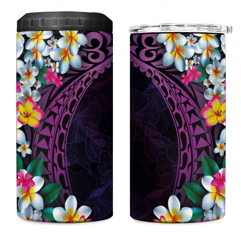 Hawaiian Plumeria-Polynesian Art Tattoo Mauve Color 4 in 1 Can Cooler Tumbler