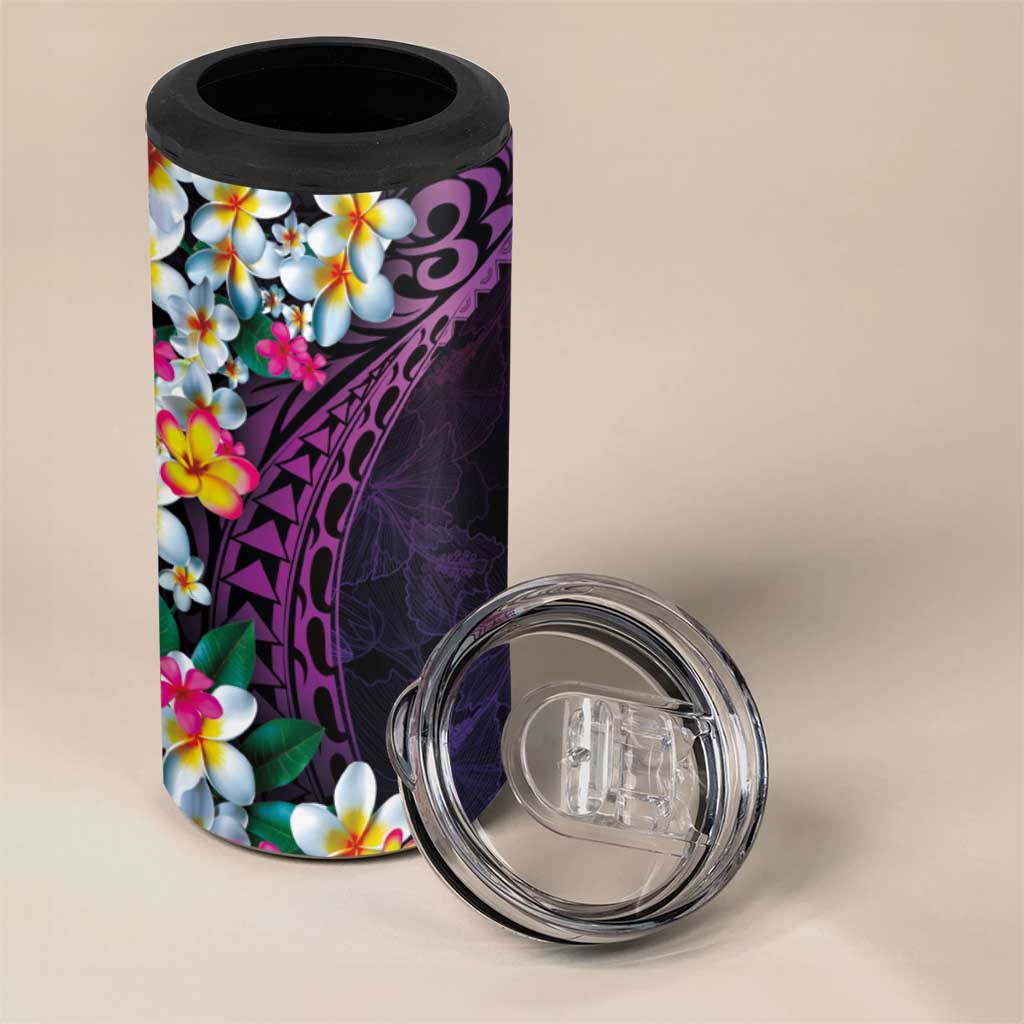 Hawaiian Plumeria-Polynesian Art Tattoo Mauve Color 4 in 1 Can Cooler Tumbler