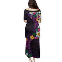 Hawaiian Plumeria-Polynesian Art Tattoo Mauve Color Family Matching Puletasi and Hawaiian Shirt