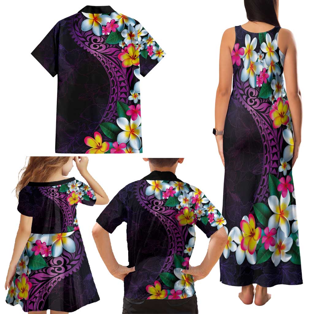 Hawaiian Plumeria-Polynesian Art Tattoo Mauve Color Family Matching Tank Maxi Dress and Hawaiian Shirt