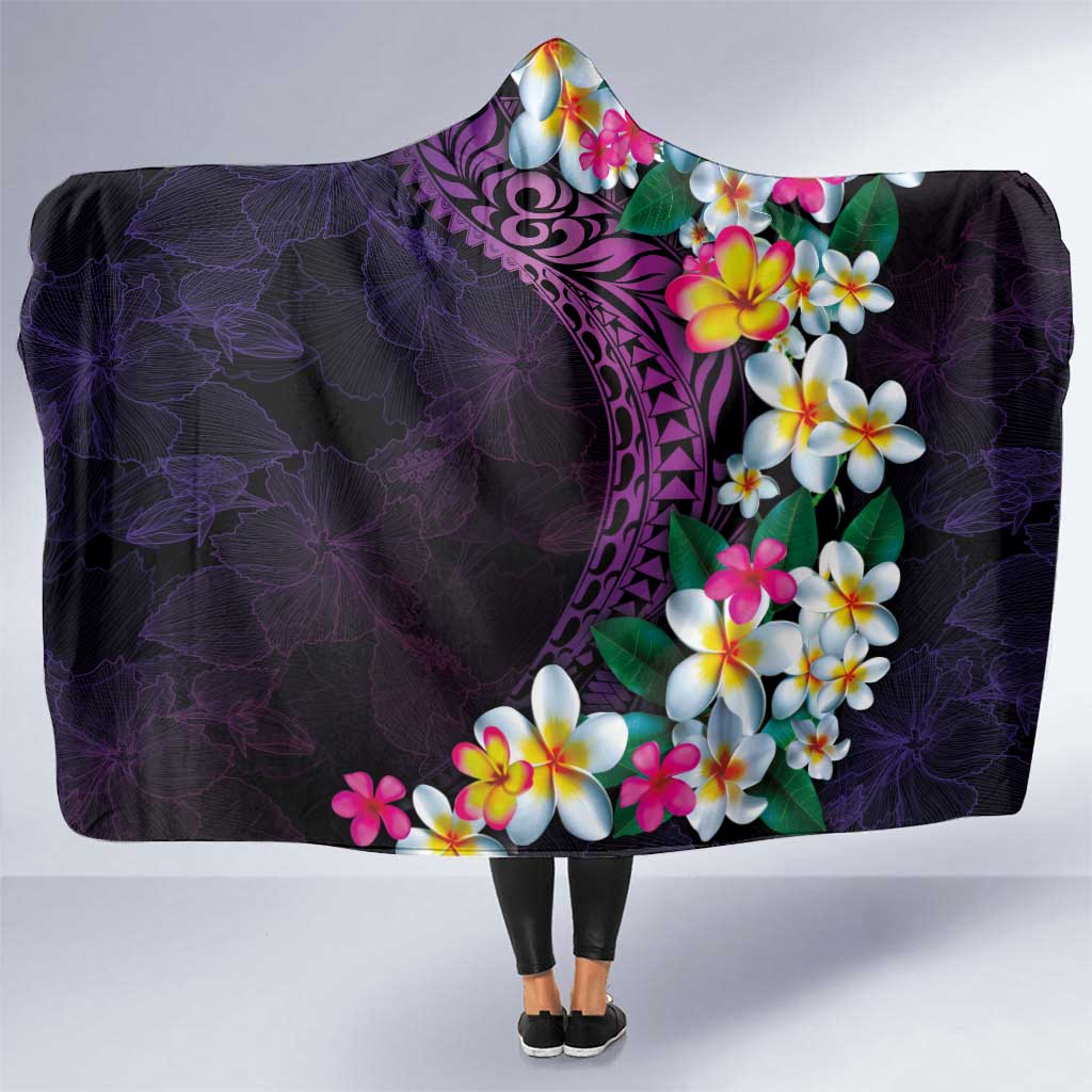 Hawaiian Plumeria-Polynesian Art Tattoo Mauve Color Hooded Blanket LT03 One Size Purple - Polynesian Pride